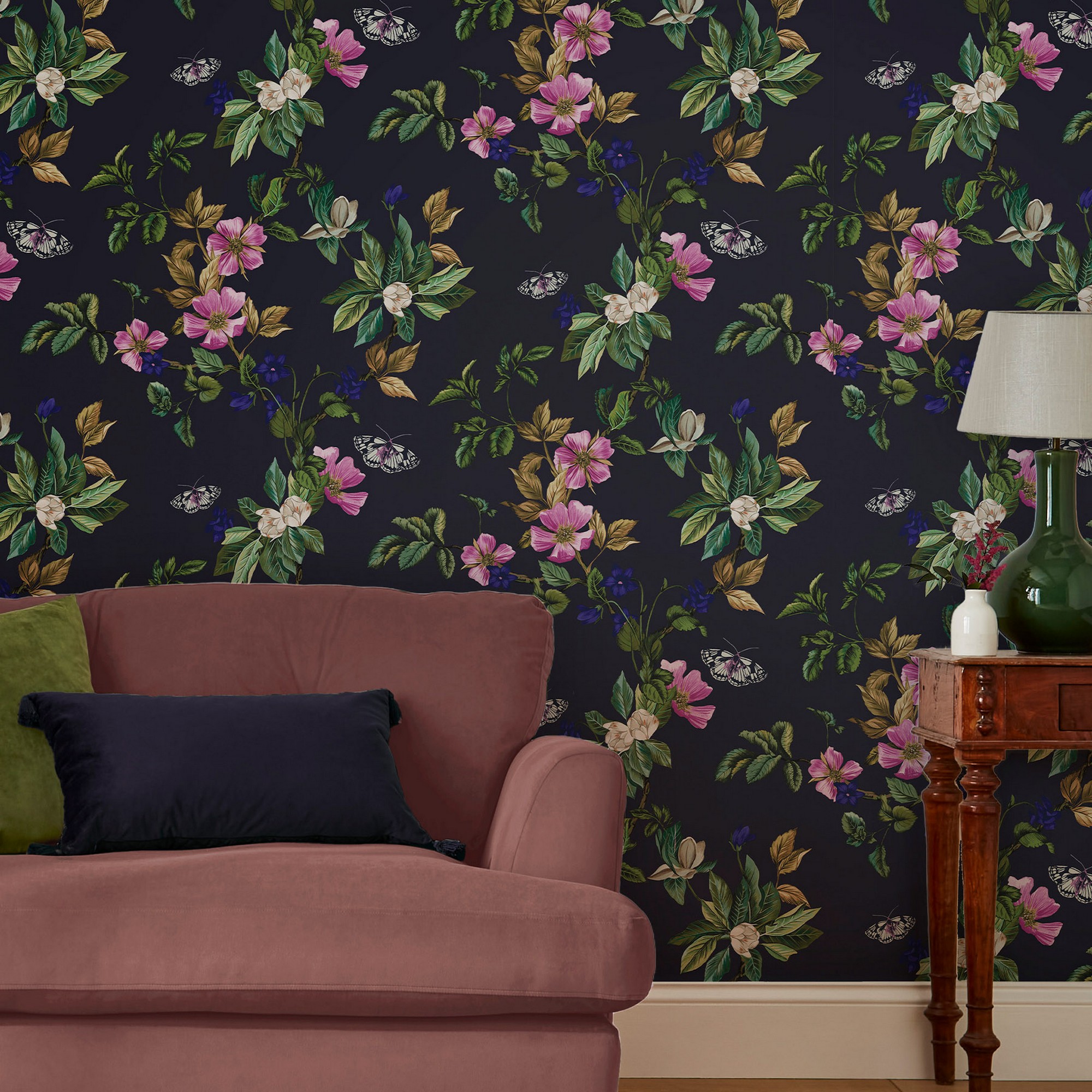 Wakerley Woodland Floral Wallpaper 118572 By Joules In French Navy Blue